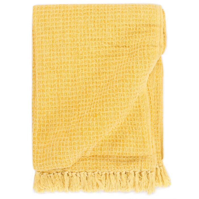 VXL8718475734024_a_en_hd_1.jpg Couverture en coton 220 x 250 cm Jaune moutarde – Image 1