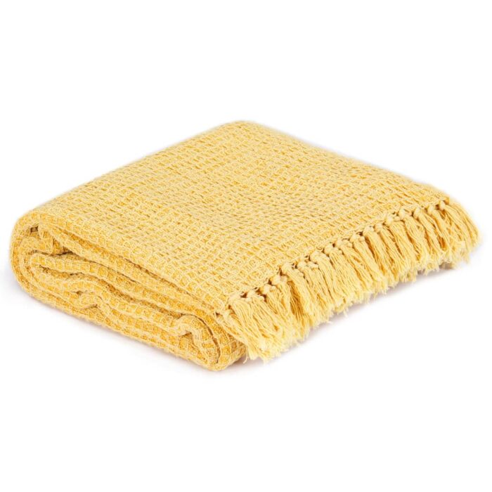 Couverture en coton 220 x 250 cm Jaune moutarde – Image 3