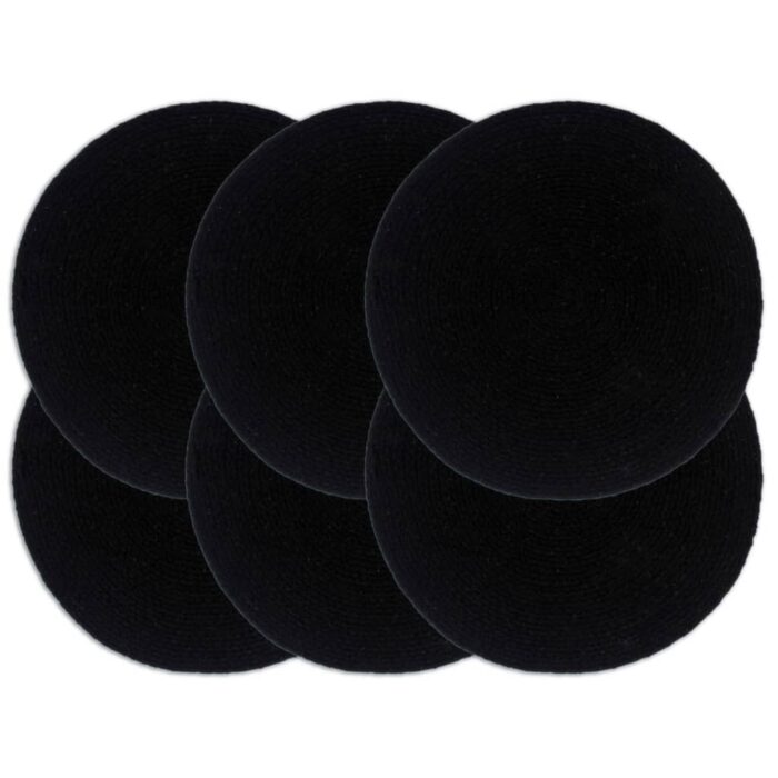 Napperons 6 pcs Noir Plain 38 cm Rond Coton – Image 1