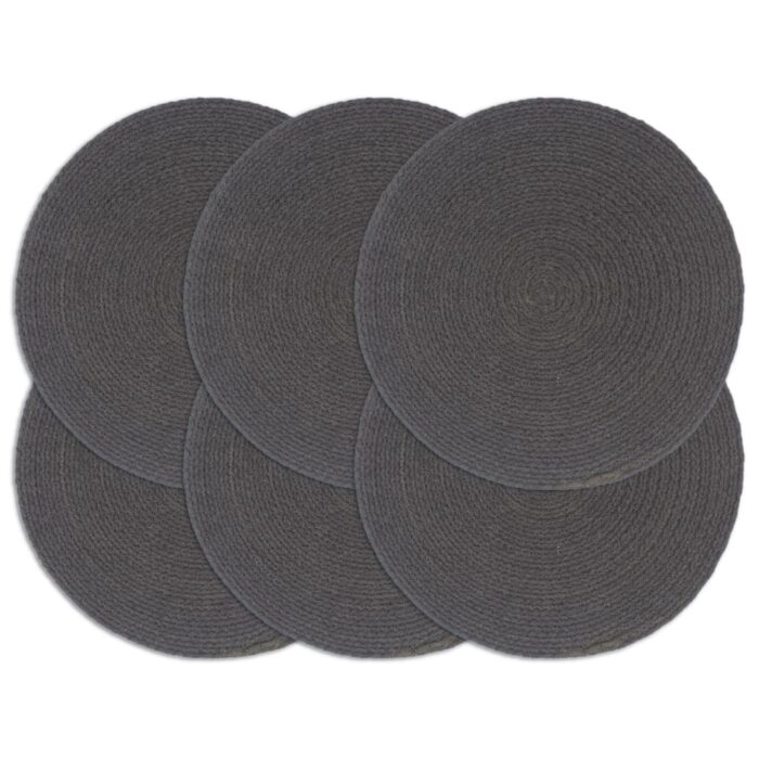 Napperons 6 pcs Gris foncé Plain 38 cm Rond Coton – Image 1