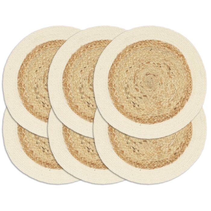 Napperons 6 pcs Naturel Plain 38 cm Rond Jute et coton – Image 1