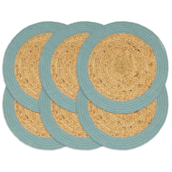 Napperons 6 pcs Naturel et vert 38 cm Jute et coton – Image 1