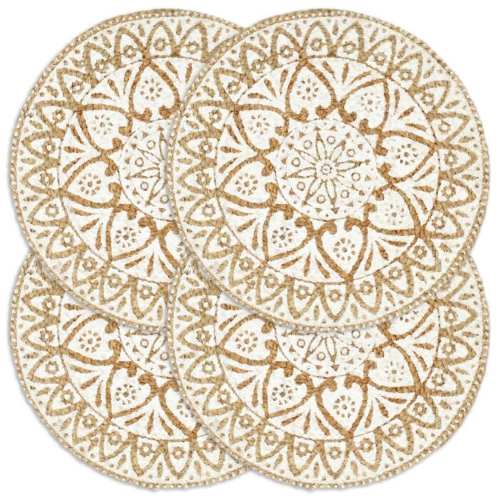Napperons 4 pcs Blanc 38 cm Rond Jute – Image 1
