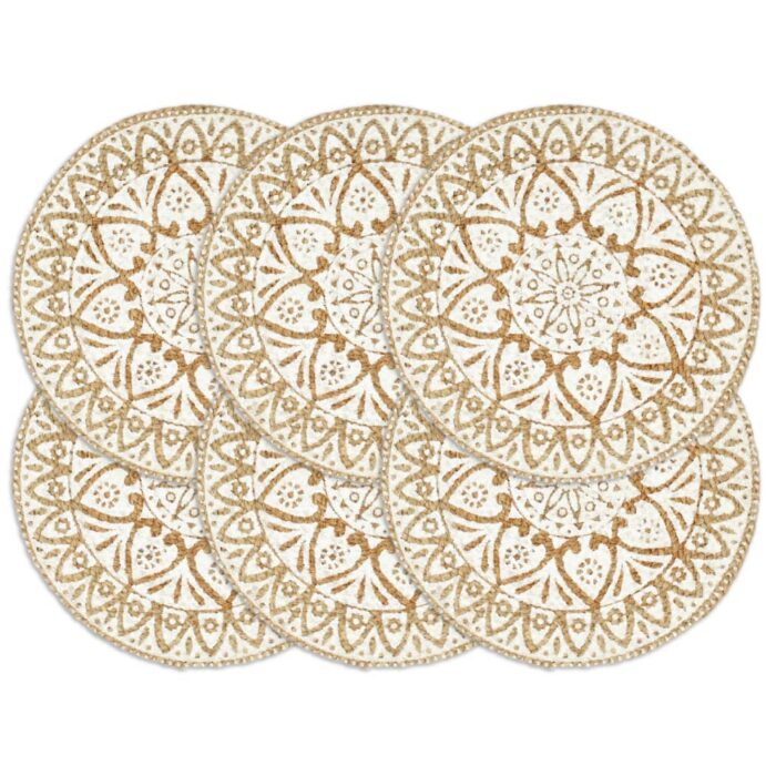 Napperons 6 pcs Blanc 38 cm Rond Jute – Image 1