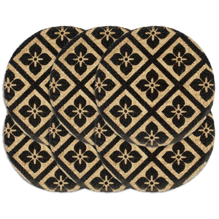 Napperons 6 pcs Noir 38 cm Rond Jute – Image 1