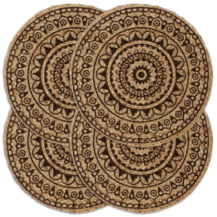 Napperons 4 pcs Marron foncé 38 cm Rond Jute – Image 1