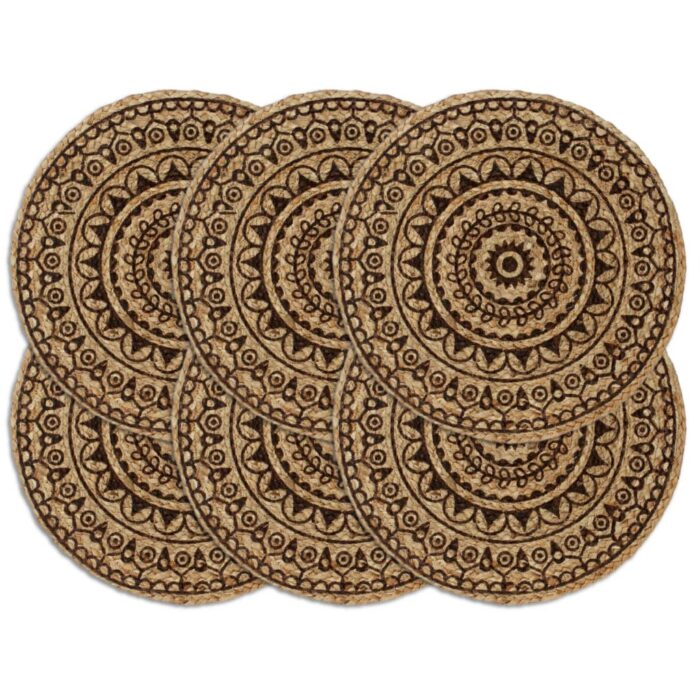 Napperons 6 pcs Marron foncé 38 cm Rond Jute – Image 1