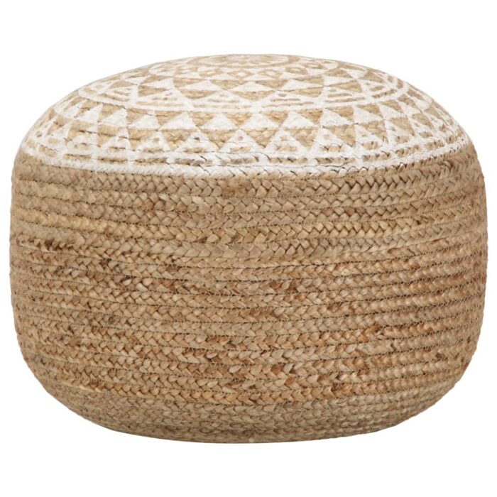 Pouf fait à la main Blanc 45x30 cm Jute – Image 1