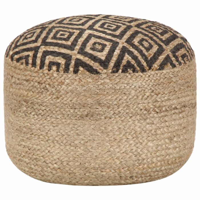 Pouf fait à la main Noir 45 x 30 cm Jute – Image 1