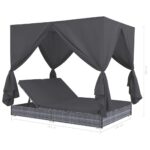 Chaise longue d'extérieur avec rideaux Résine tressée Gris – Image 6