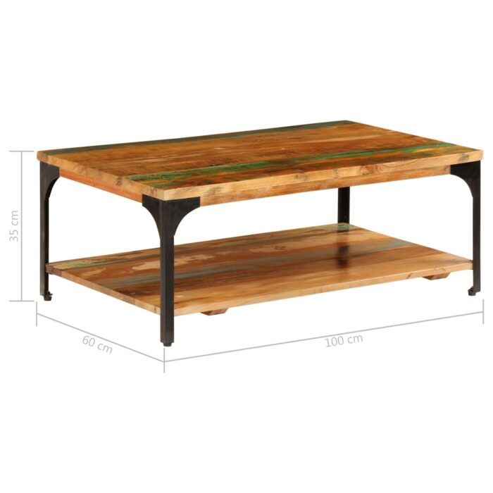 Table basse et étagère 100x60x35 cm Bois de récupération solide – Image 7