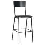 Chaises de bar lot de 2 noir contreplaqué solide et acier – Image 2