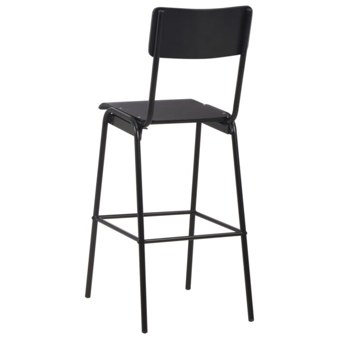 Chaises de bar lot de 2 noir contreplaqué solide et acier – Image 4