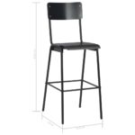 Chaises de bar lot de 2 noir contreplaqué solide et acier – Image 7