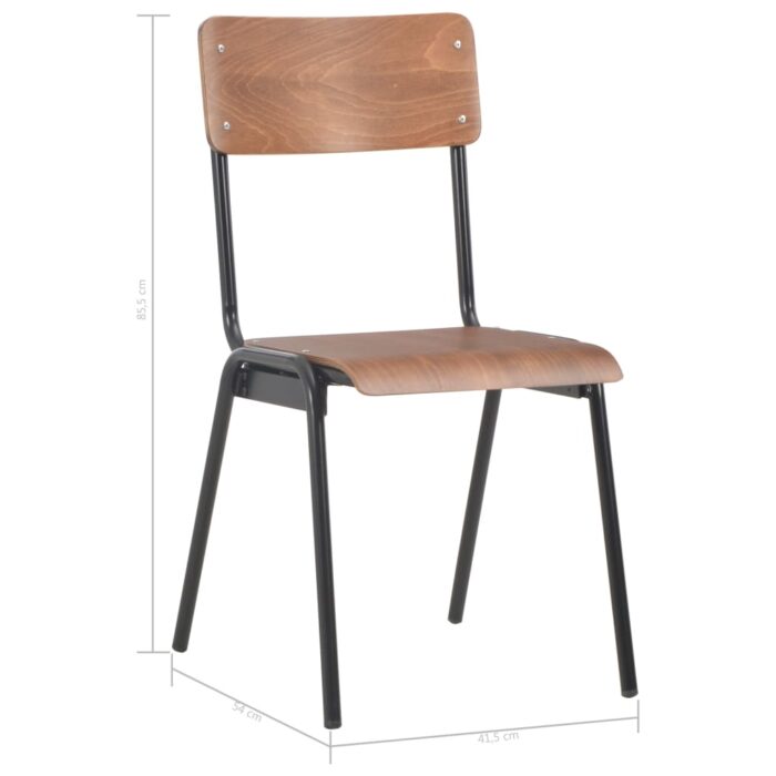 Chaises à manger lot de 4 marron contreplaqué solide et acier – Image 7