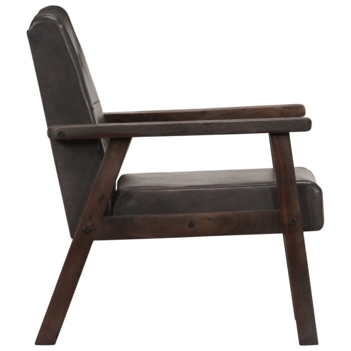 Fauteuil gris cuir véritable – Image 2