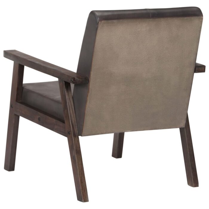 Fauteuil gris cuir véritable – Image 3