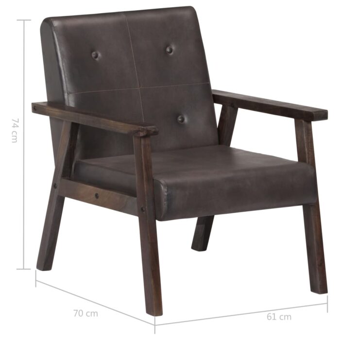 Fauteuil gris cuir véritable – Image 6