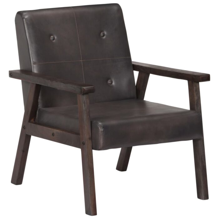 Fauteuil gris cuir véritable – Image 8