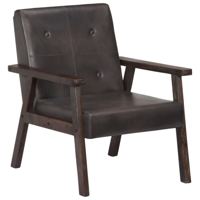 Fauteuil gris cuir véritable – Image 9