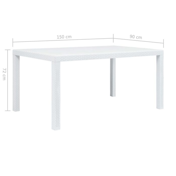 Table de jardin Blanc 150x90x72 cm Plastique Aspect de rotin – Image 4