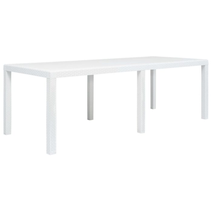 Table de jardin Blanc 220x90x72 cm Plastique Aspect de rotin – Image 1
