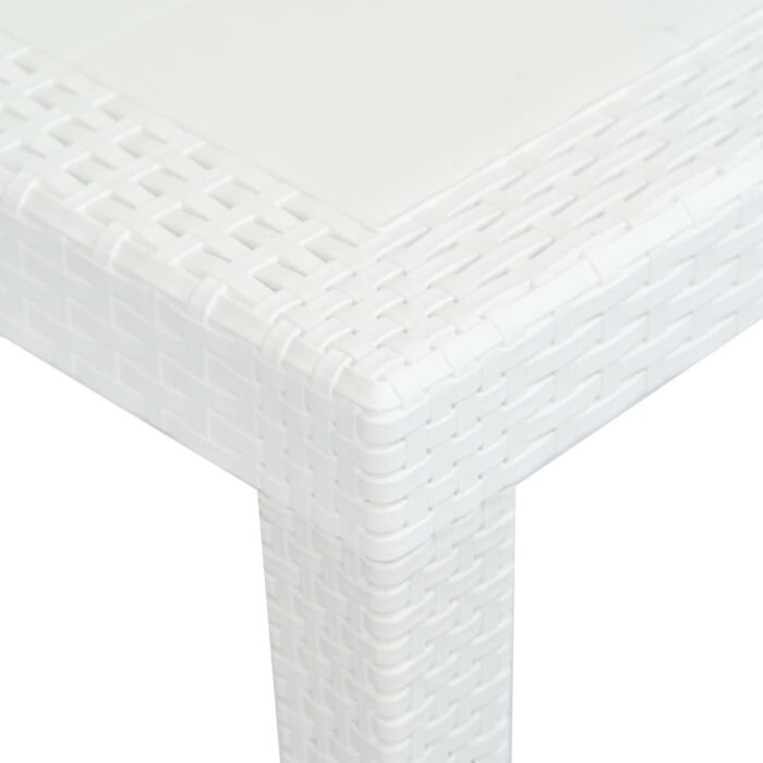 Table de jardin Blanc 220x90x72 cm Plastique Aspect de rotin – Image 3