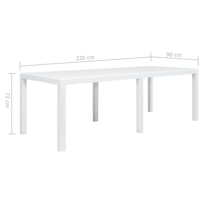Table de jardin Blanc 220x90x72 cm Plastique Aspect de rotin – Image 4
