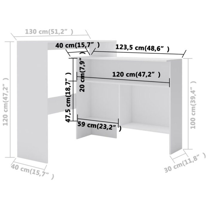 Table de bar avec 2 dessus de table Blanc 130x40x120 cm – Image 10