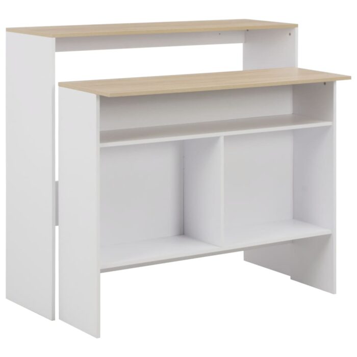 Table de bar avec 2 dessus de table Blanc et chêne 130x40x120cm – Image 1