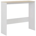 Table de bar avec 2 dessus de table Blanc et chêne 130x40x120cm – Image 6