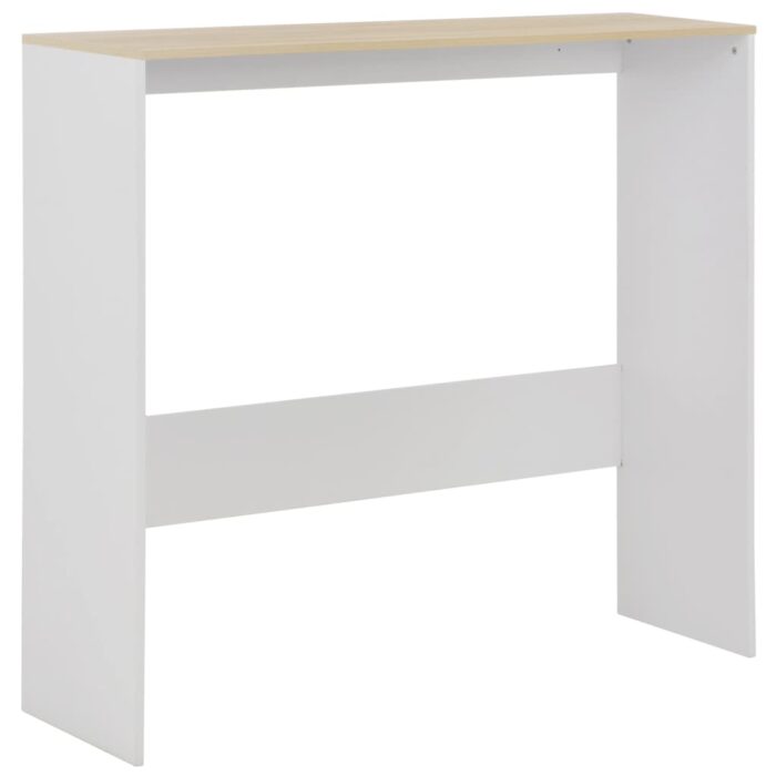 Table de bar avec 2 dessus de table Blanc et chêne 130x40x120cm – Image 6