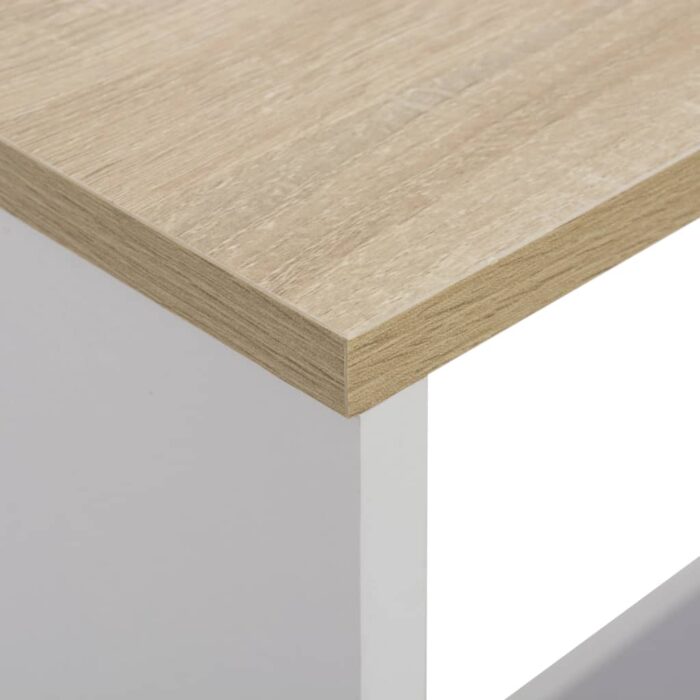 Table de bar avec 2 dessus de table Blanc et chêne 130x40x120cm – Image 8