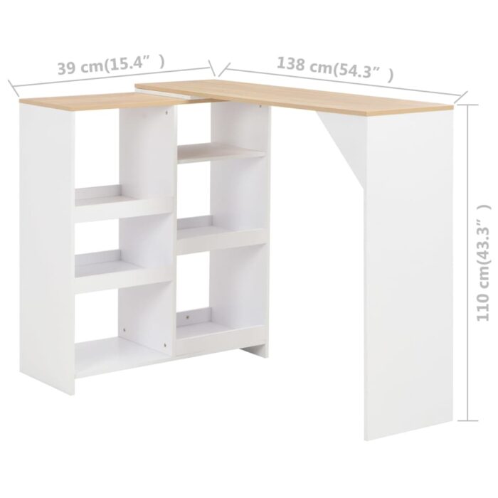 Table de bar avec tablette amovible Blanc 138x39x110 cm – Image 5