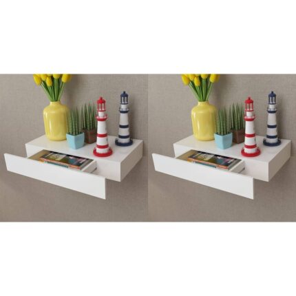 Étagères murales avec tiroirs 2 pcs Blanc 48 cm