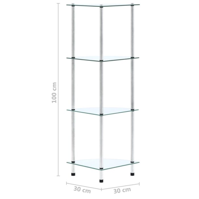 Étagère 4 niveaux Transparent 30x30x100 cm Verre trempé – Image 5