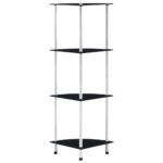 Étagère 4 niveaux Noir 30x30x100 cm Verre trempé