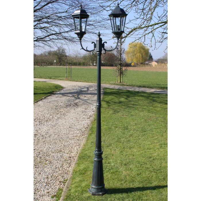 Lampadaire de jardin 2 bras 230 cm Vert foncé/Noir Aluminium – Image 1