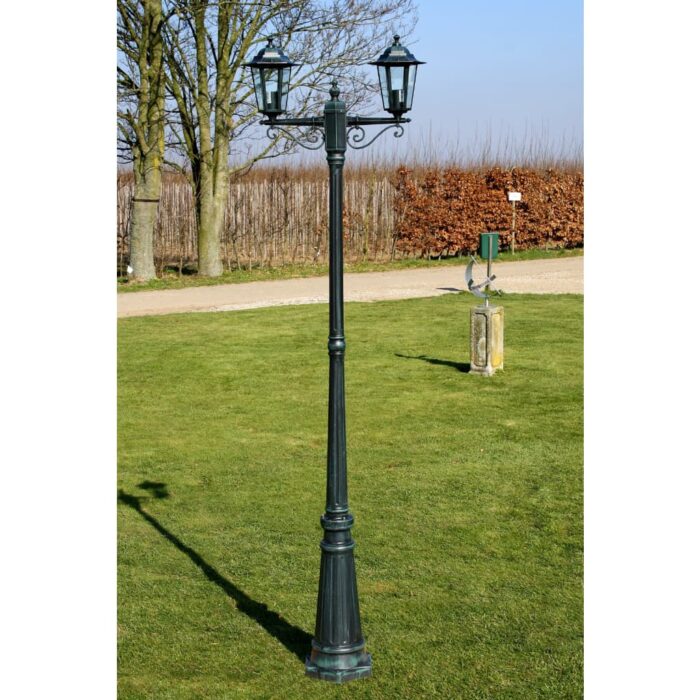Lampadaire de jardin 2 bras 215 cm Vert foncé/Noir Aluminium – Image 1