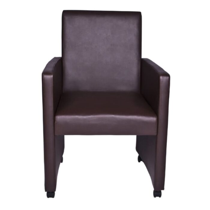 Chaises à manger lot de 2 marron similicuir – Image 2