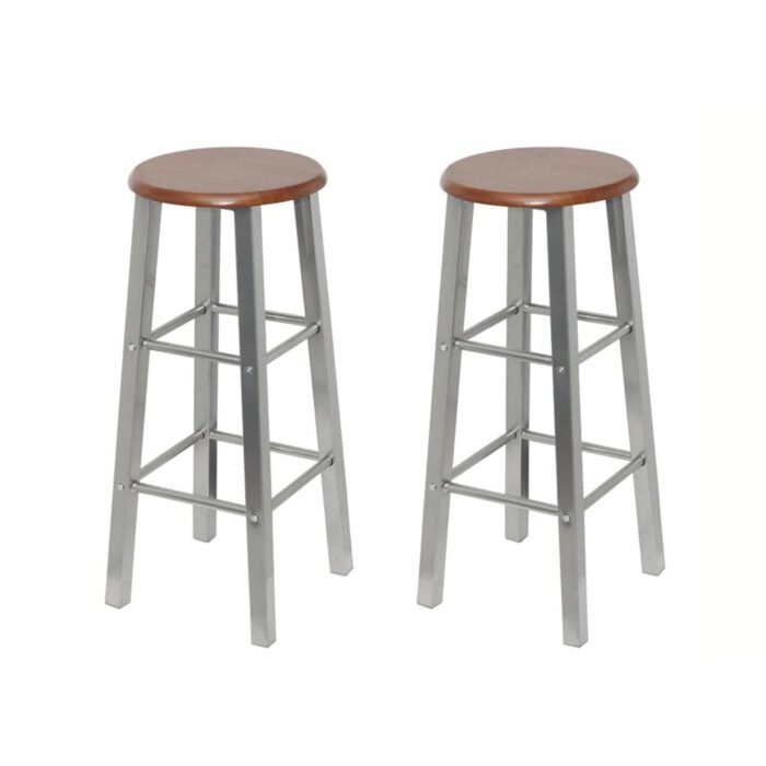 Tabouret de bar lot de 2 métal avec siège en MDF – Image 1