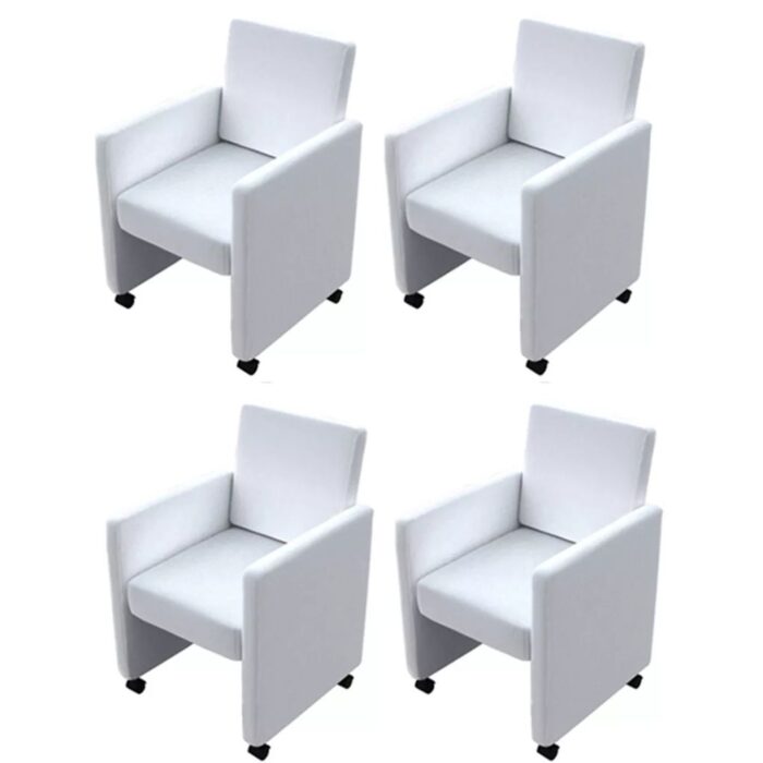 Chaises à manger lot de 4 blanc similicuir – Image 1