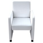 Chaises à manger lot de 6 blanc similicuir – Image 2
