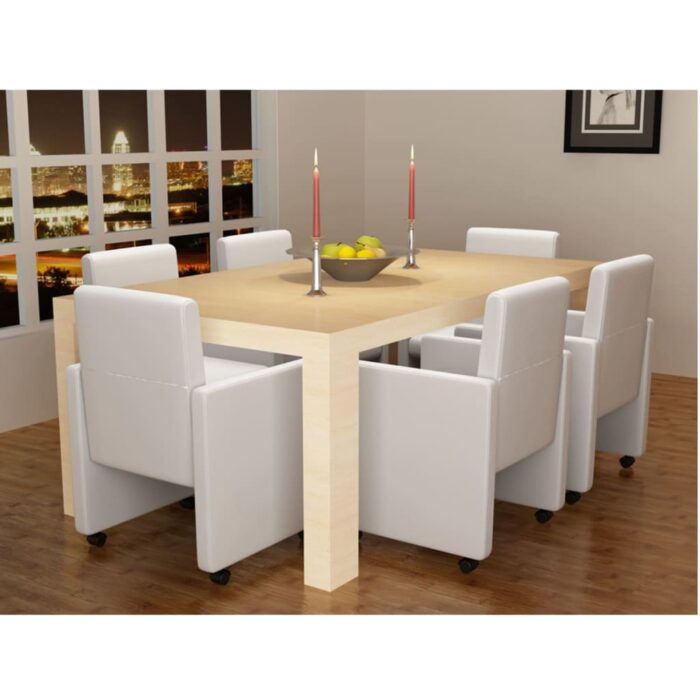 Chaises à manger lot de 6 blanc similicuir – Image 1