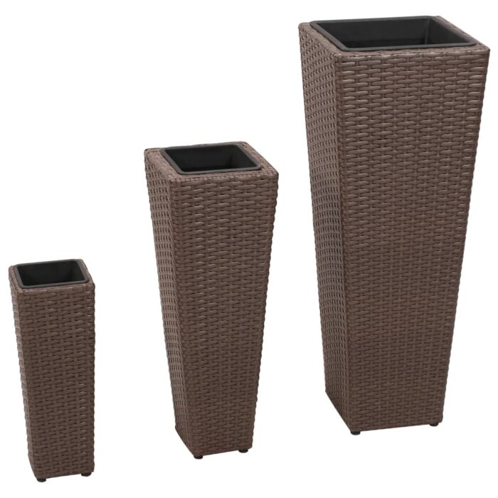 Lits surélevés de jardin 3 pcs Résine tressée Marron – Image 1