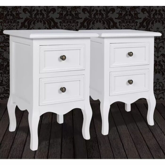 Table de chevet 2 pcs avec 2 tiroirs MDF Blanc – Image 2