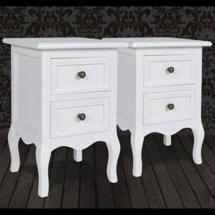 Table de chevet 2 pcs avec 2 tiroirs MDF Blanc – Image 5