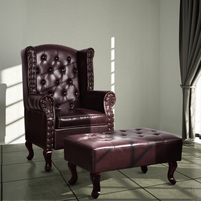 Fauteuil avec repose-pied Marron foncé Similicuir – Image 1