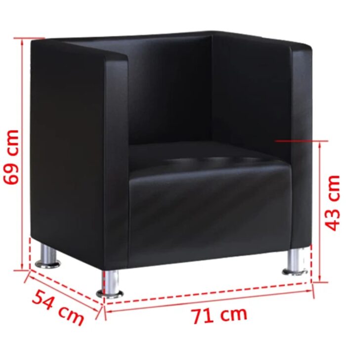 Fauteuil cube noir similicuir – Image 3