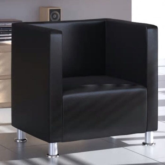 Fauteuil cube noir similicuir – Image 1